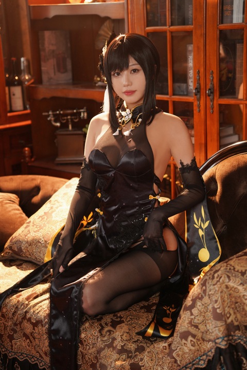 影子喵ghost  镇海黑旗袍 (1)