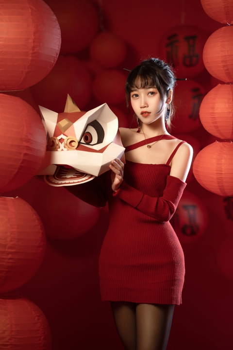 不呆猫 新年限定写真图集 - 元气少女红丝氛围 21P-玩图志