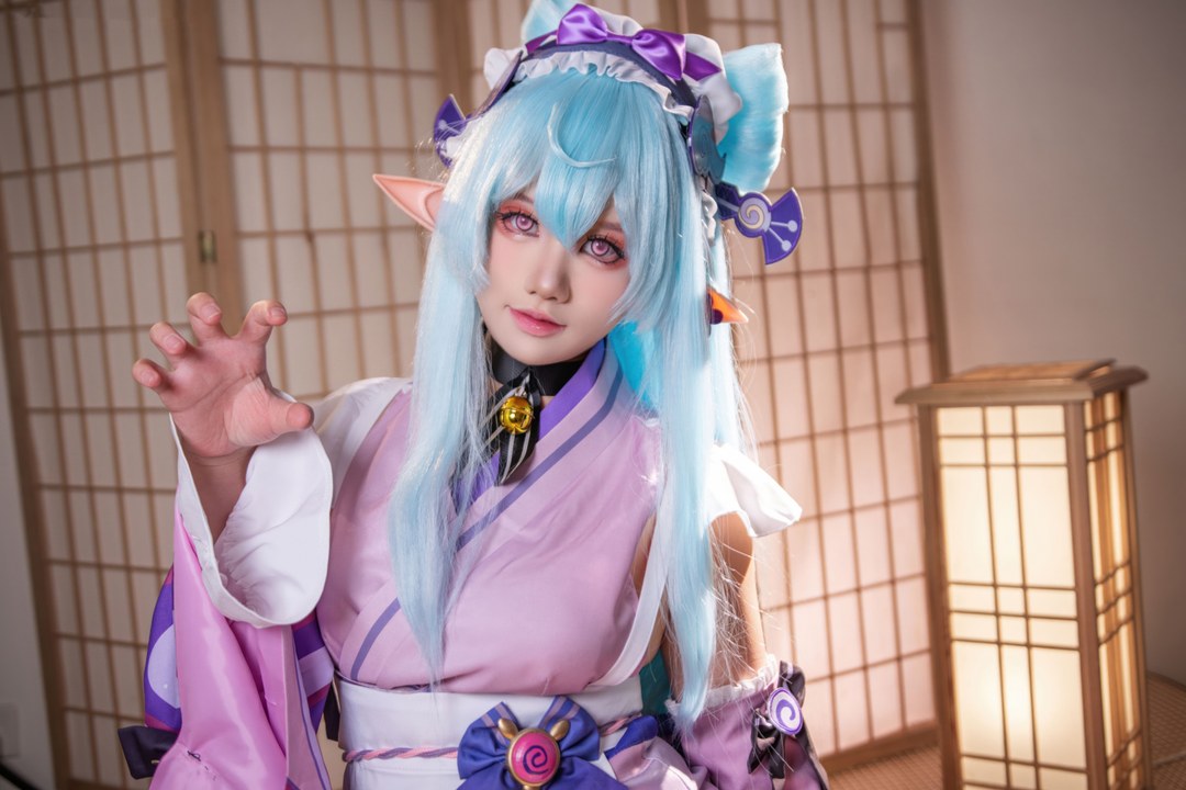 Nai_奈绯 梦见月瑞希｜46P+6V 冰蓝双角与粉紫和风，她在442MB的稻妻梦境里把食梦貘的温柔吞成慢动作-玩图志