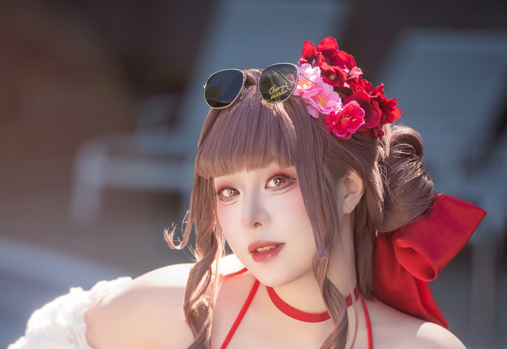 Himeking - NIKKE 樱花泳装｜36P 珊瑚岛夕光卡在粉樱发饰，她把「夏日绽放」穿成 Himeking 的私语-玩图志